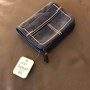 Navy wallet with outside seam